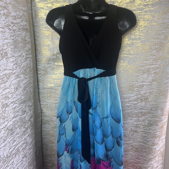 Janette John 3:16 Women’s Peacock Feather Print Chiffon Maxi Dress Size S - Picture 8 of 13